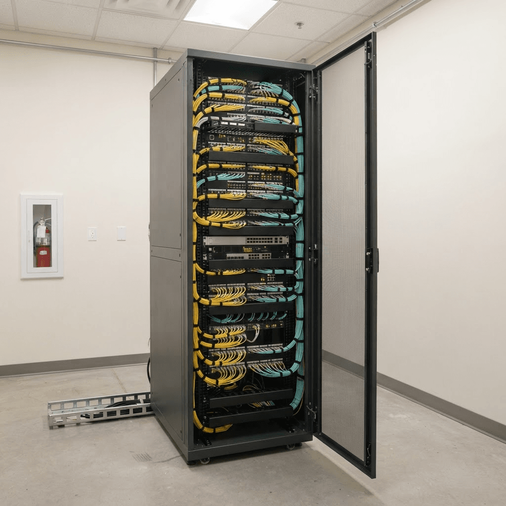 Organized fiber infrastructure in a secure building utility room